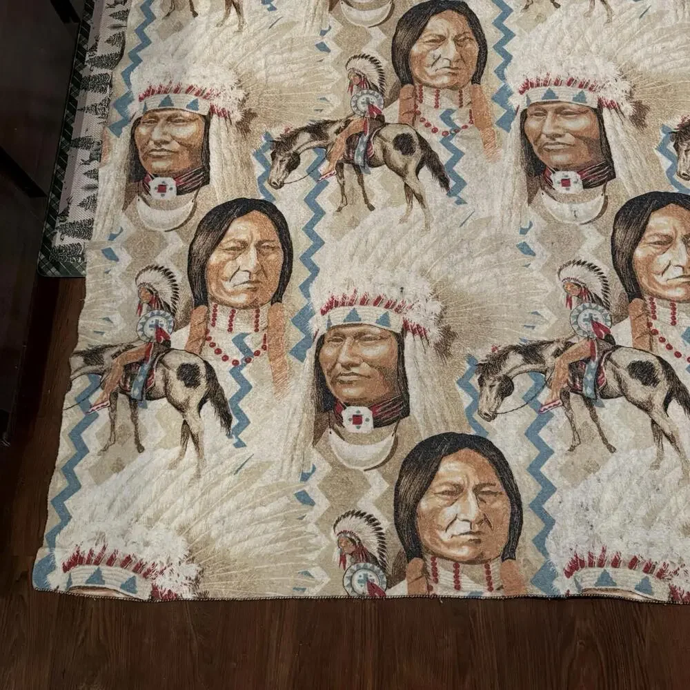 Vintage‎ 90s RARE Native American AOP Looney Tunes Native American Blanket 85x69